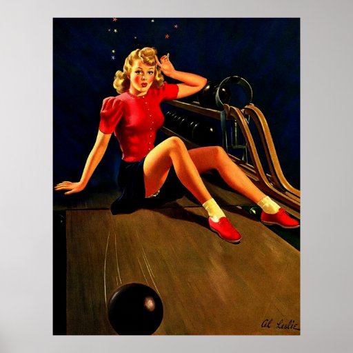 Vintage Retro Al Buell Bowling Pinup Girl Poster Zazzle