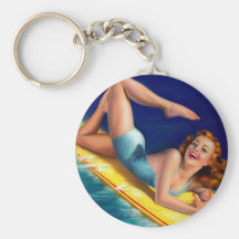 Vintage Retro Billy DeVorss Surfer Pinup girl Key Chain