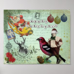Vintage Retro Christmas Collage Poster