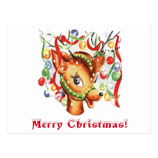 Vintage Retro Christmas Reindeer Confetti Postcard | Zazzle