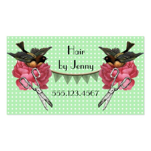 vintage retro cosmetologist hair stylist rose mint business card (front side)