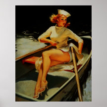 Vintage Retro Gil Elvegren Rowing Pinup girl Poster