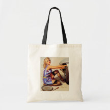 Vintage Retro Gil Elvgren Car Mechanic Pinup Girl Canvas Bags