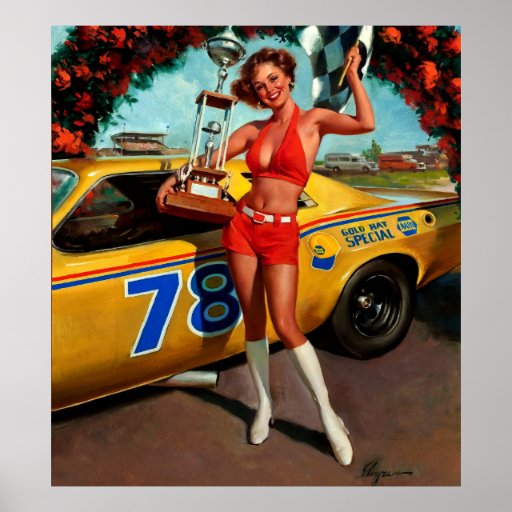 Vintage Retro Gil Elvgren Car Race Pin Up Girl Poster Zazzle