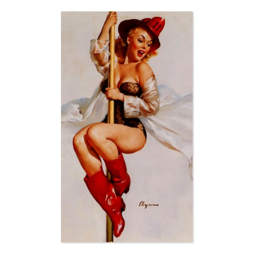 Vintage Retro Gil Elvgren Firefighter Pin Up Girl Business Card (front side)