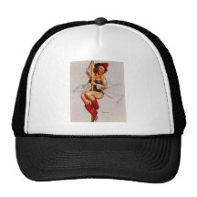 Vintage Retro Gil Elvgren Firefighter Pin Up Girl Mesh Hats