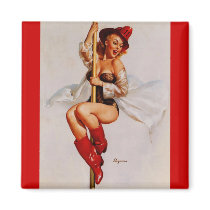 Vintage Retro Gil Elvgren Firefighter Pin Up Girl Refrigerator Magnets