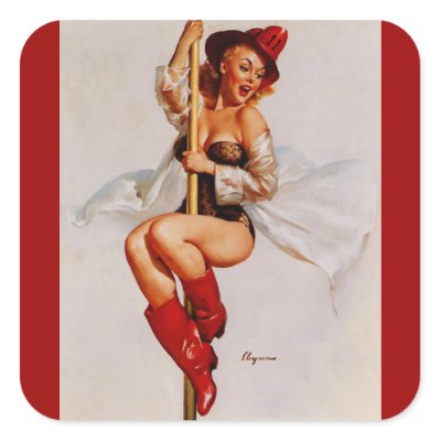   Elvgren on Vintage Retro Gil Elvgren Firefighter Pin Up Girl Stickers From Zazzle