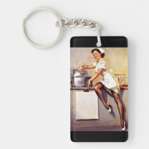 Vintage Retro Gil Elvgren Nurse Pin Up Girl Rectangle Acrylic Keychains