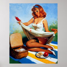 Vintage Retro Gil Elvgren Picnic Pin Up Girl Print