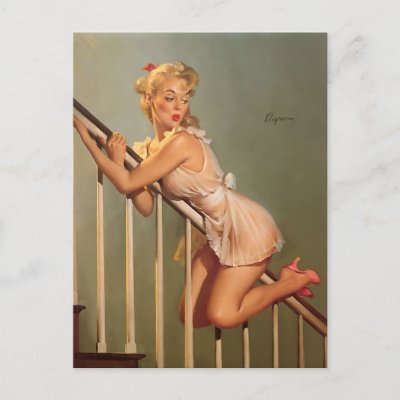 Vintage  Girl on Vintage Retro Gil Elvgren Pin Up Girl Postcard By Biblioartgifts