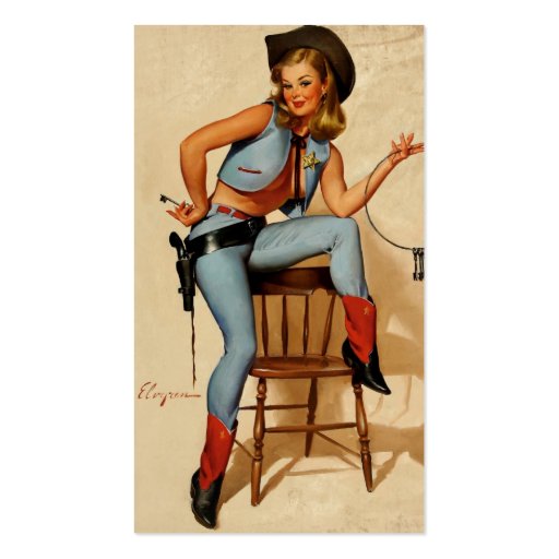 Vintage Retro Gil Elvgren Sheriff Pin Up Girl Business Card Templates (front side)