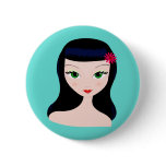 Vintage Retro Girl / Blue buttons