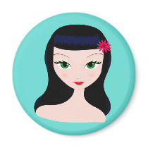 Vintage Retro Girl / Blue Refrigerator Magnet