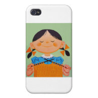 Vintage Retro Girl Knitting iPhone 4 Cover