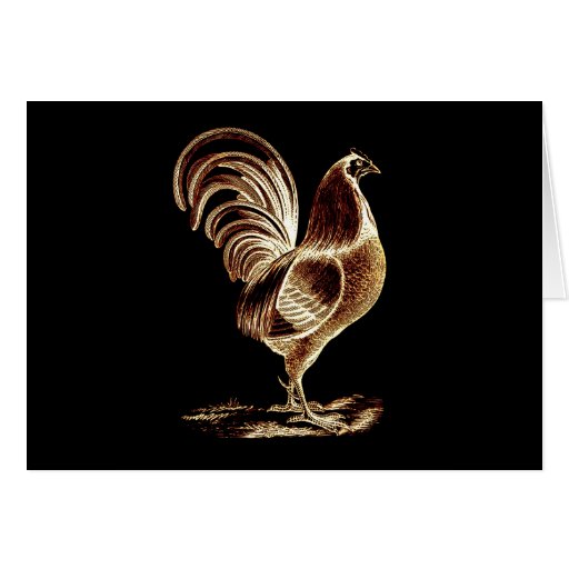 Vintage Retro Golden Rooster Altered Light Design Greeting Cards