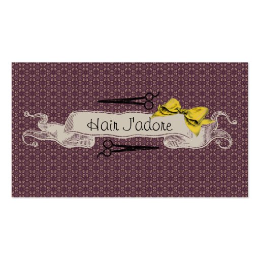 vintage retro hairstylist purple bow girly sweet business card (front side)