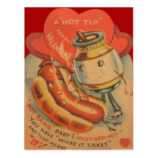 Vintage Retro Hot Dog Mustard Valentine Card Post Card