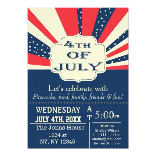 Vintage Retro July 4th Holiday party Invitation (front side)