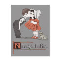 Vintage Retro Kissing Kids with Puppy Postcard