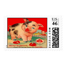 Vintage Retro Pig Bacon Valentine Card Postage Stamp