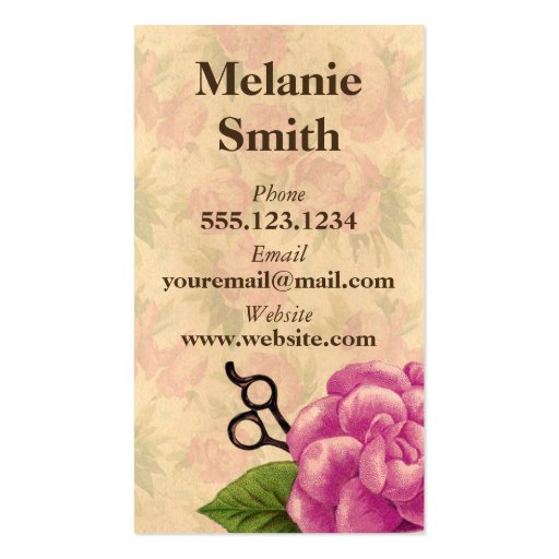 vintage retro rose orchid hairstylist hair stylist business card (back side)