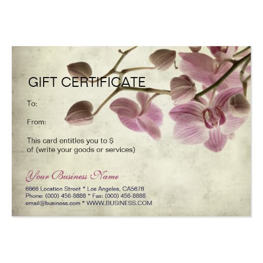 Vintage Retro Simple Floral Gift Certificate Business Card Template (back side)