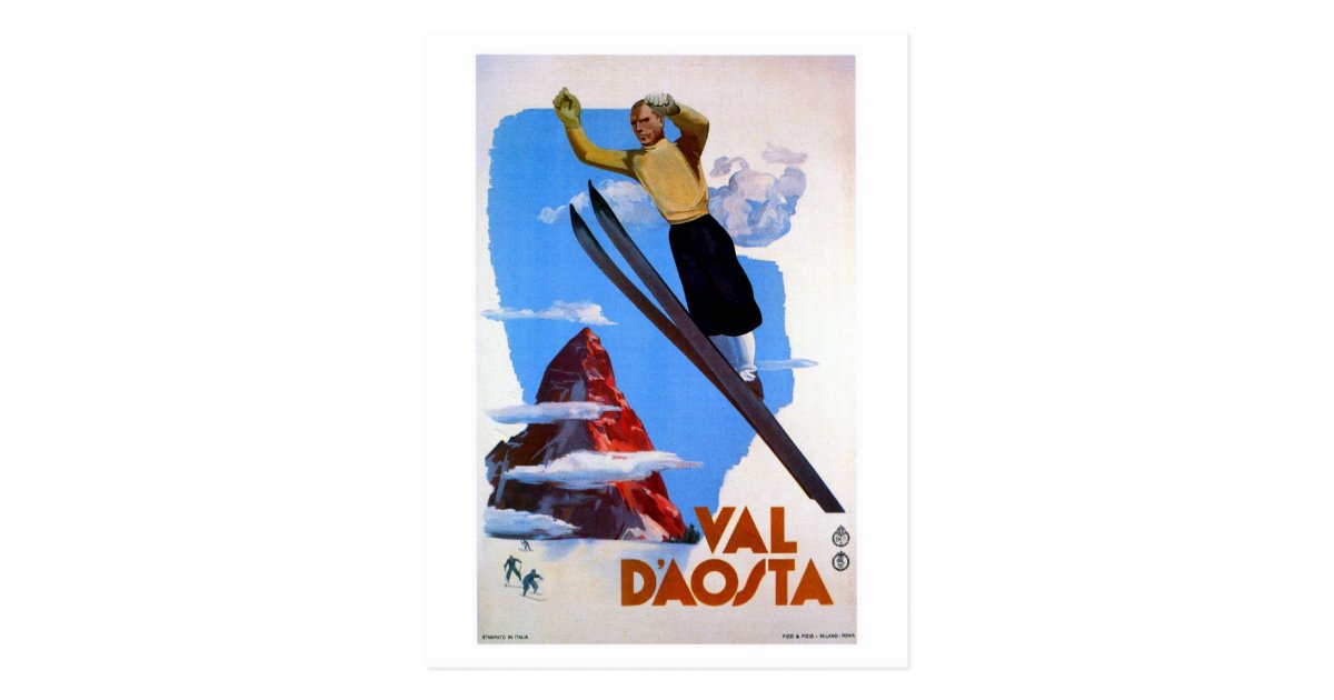 Vintage retro ski jumping Italian travel Postcard Zazzle