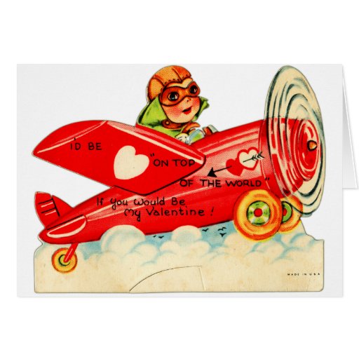 Vintage Retro Valentine Top Of The World Airplane Card ...