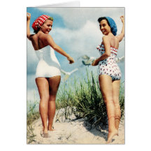 Vintage Retro Women 60s Surfing Beach Girls Card