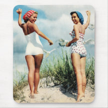 Vintage Retro Women 60s Surfing Beach Girls Mousepad
