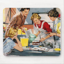 Vintage Retro Women Ad Let's Bake a Cake Mousepads