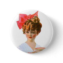 Vintage Retro Women Breakfast Advertising Girl Button