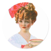 Vintage Retro Women Breakfast Advertising Girl Round Stickers