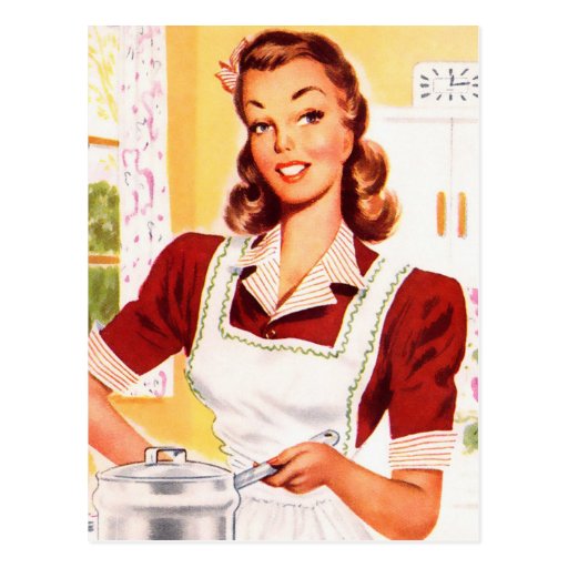 Vintage Retro Women Kitsch 50s Kitchen Magic Postcard