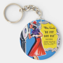 Vintage Retro Women Kitsch Be Fit, Not Fat Book Keychains
