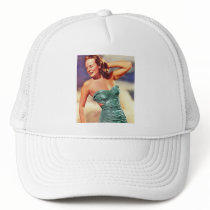 Vintage Retro Women Kitsch Forties Swimsuit Girl Mesh Hat