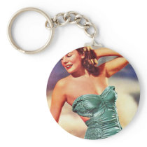 Vintage Retro Women Kitsch Forties Swimsuit Girl Keychain