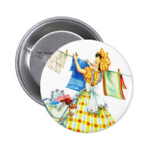 Vintage Retro Women Kitsch Laundry Day Button