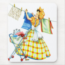 Vintage Retro Women Kitsch Laundry Day Mouse Pads