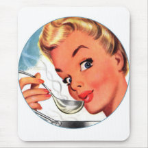 Vintage Retro Women Kitsch Soups Ready! Ad Mousepad