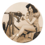 Vintage Retro Women Machine Gunner Girl Stickers