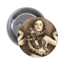 Vintage Retro Women Sideshow Snake Charmer Pinback Button
