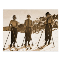 Vintage Retro Women Skiing 'Ski Bums 1942' Postcard