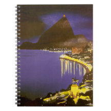 Vintage Rio De Janeiro, Brazil at Night Spiral Notebooks