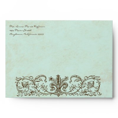 Vintage Robins Egg Blue Crown Swirl Flourish Envelopes