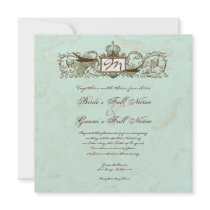 Vintage Robins Egg Blue Crown Swirl Flourish Personalized Invite
