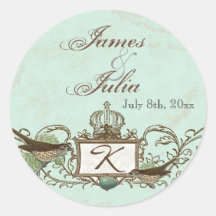 Vintage Robins Egg Blue Crown Swirl Flourish Round Stickers