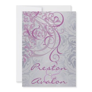 Vintage Rococo Pink &amp; Gray Damask Invitation