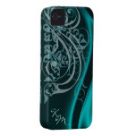 Vintage Rococo Teal Silk Barely There Case iPhone 4 Case-Mate Case
